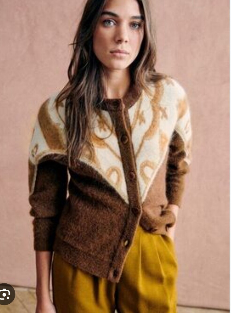 Sezane Brown and Ecru Beryl Knit Cardigan Size Medium like New